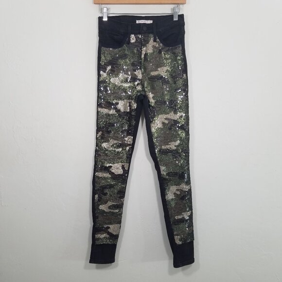Levi's Camo Sequins Mile High Rise Supper Skinny Stretch Jeans Black/Green 27 - Picture 1 of 8